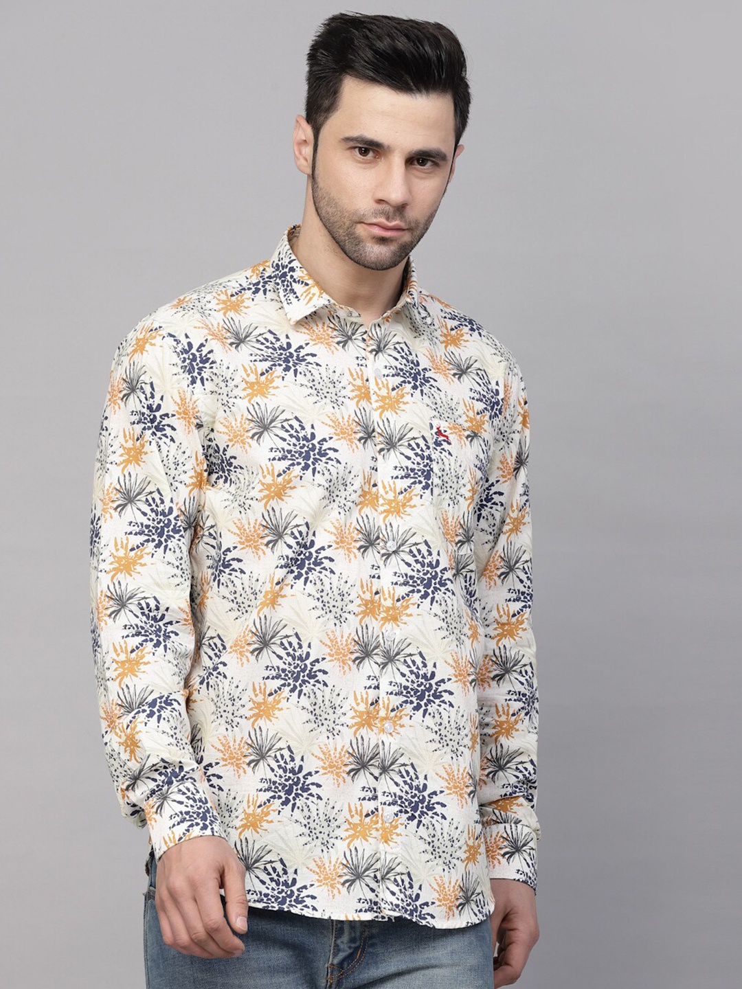 

VALBONE Original Floral Printed Cotton Casual Shirt, White