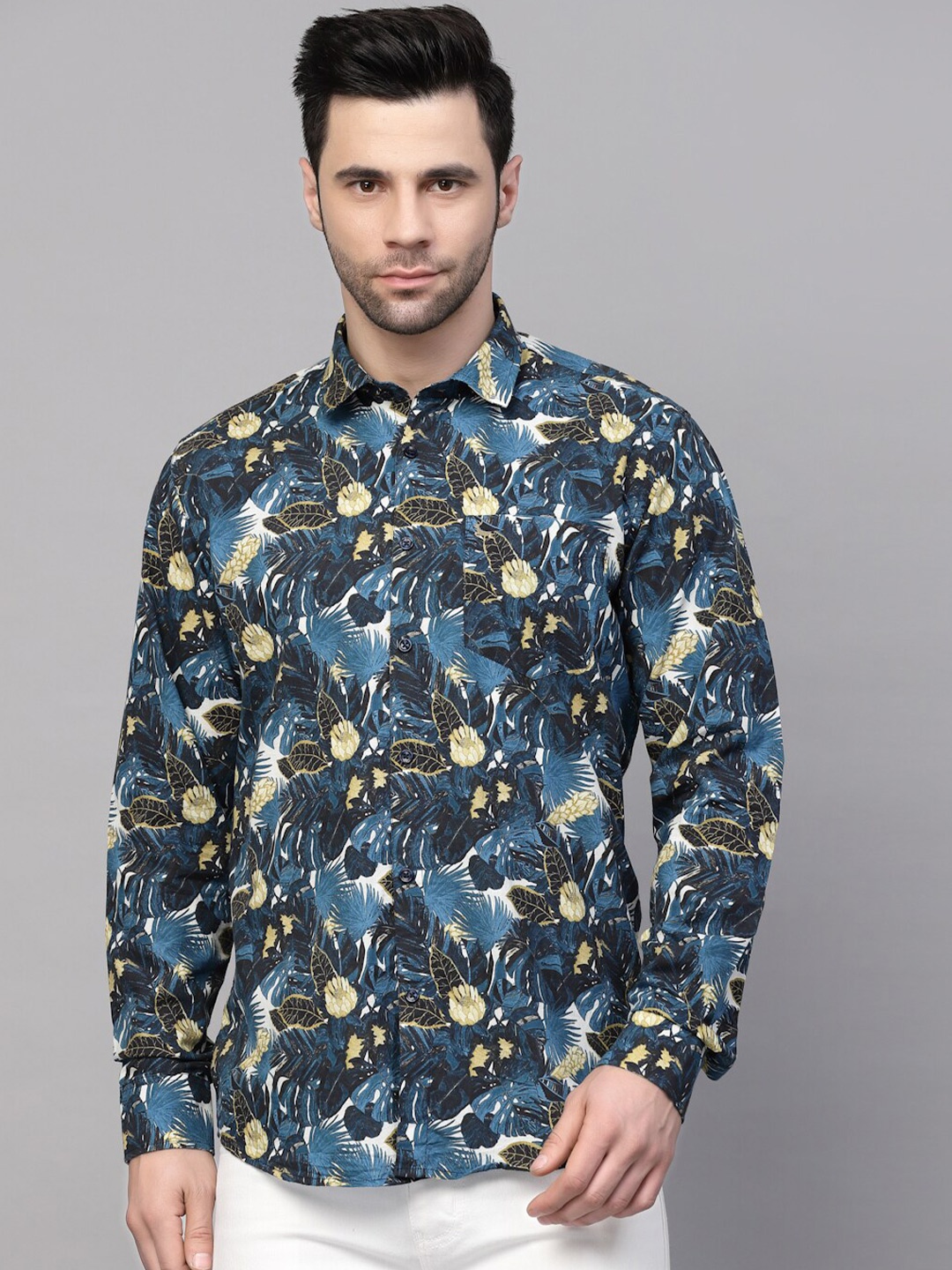 

VALBONE Tropical Printed Original Opaque Cotton Casual Shirt, Blue