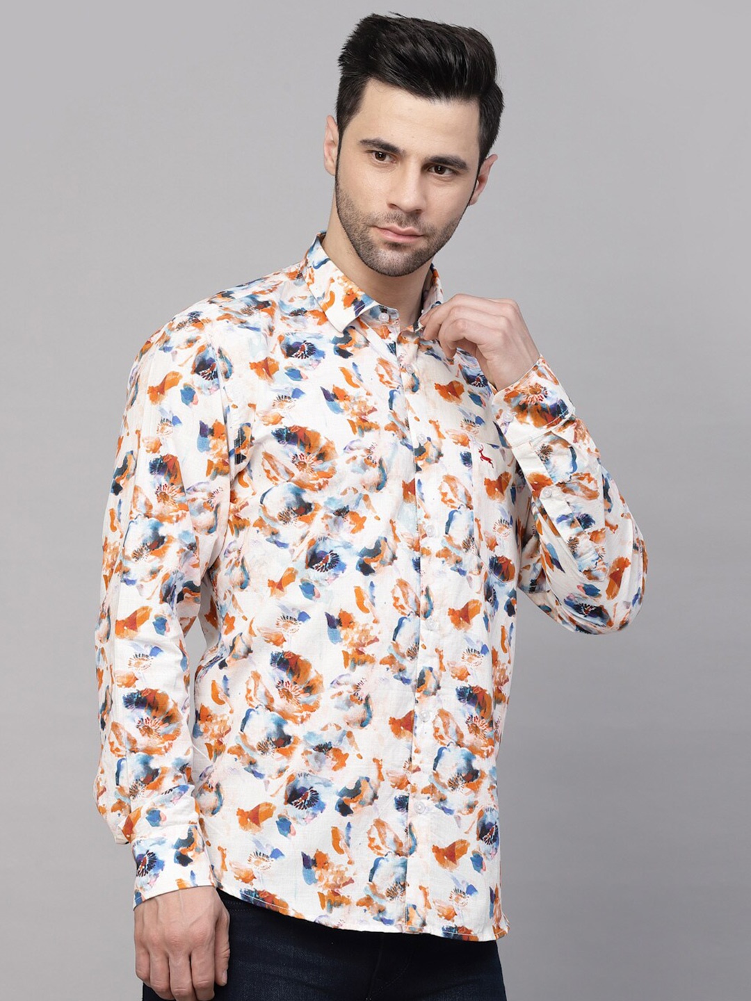 

VALBONE Abstract Printed Original Opaque Cotton Casual Shirt, White