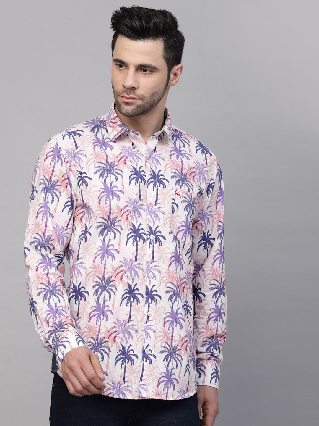 

VALBONE Tropical Printed Original Opaque Cotton Casual Shirt, White