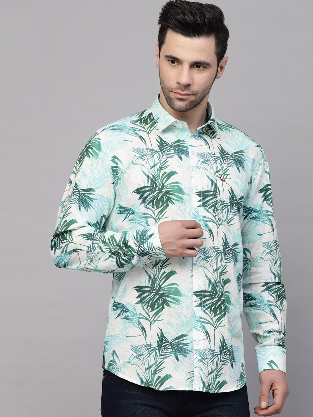 

VALBONE Tropical Printed Original Slim Fit Opaque Cotton Casual Shirt, White
