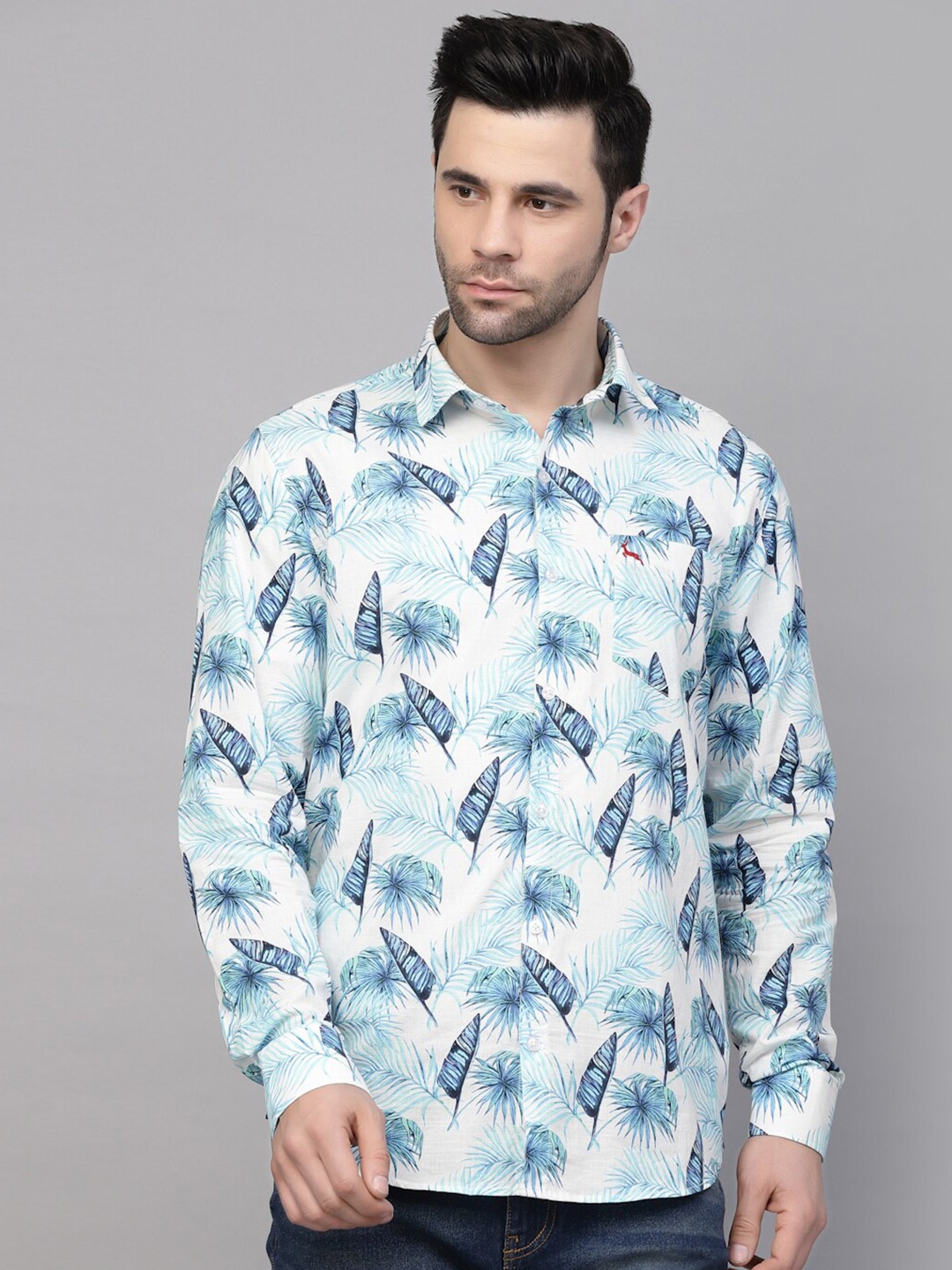 

VALBONE Original Floral Printed Cotton Casual Shirt, White