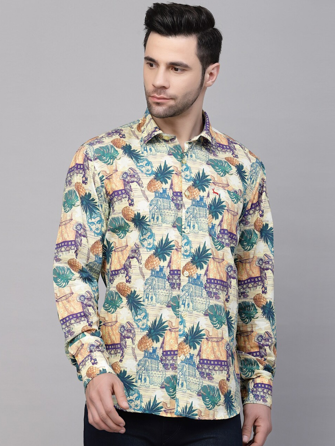 

VALBONE Conversational Printed Original Opaque Cotton Casual Shirt, Cream