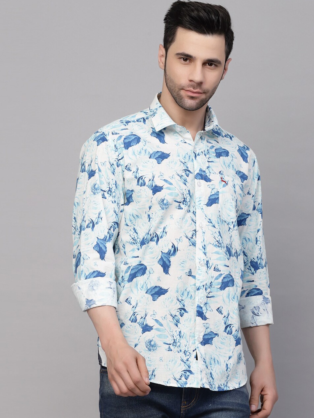 

VALBONE Floral Printed Original Opaque Cotton Casual Shirt, White