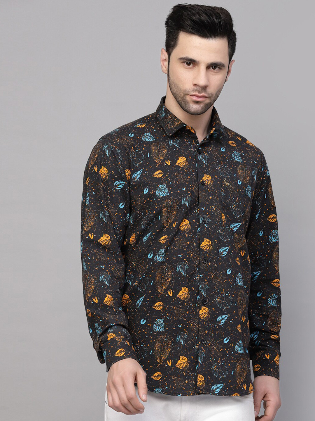

VALBONE Printed Floral Original Opaque Cotton Casual Shirt, Charcoal