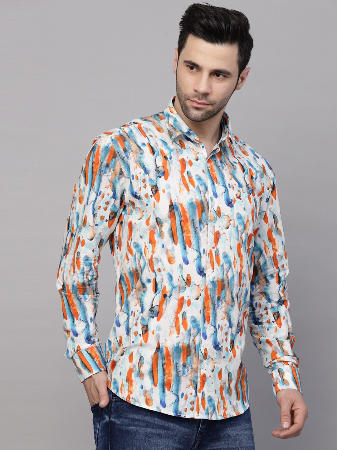

VALBONE Abstract Printed Original Opaque Cotton Casual Shirt, Off white
