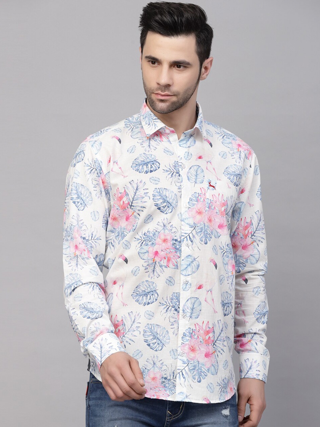 

VALBONE Printed Floral Original Opaque Cotton Casual Shirt, White