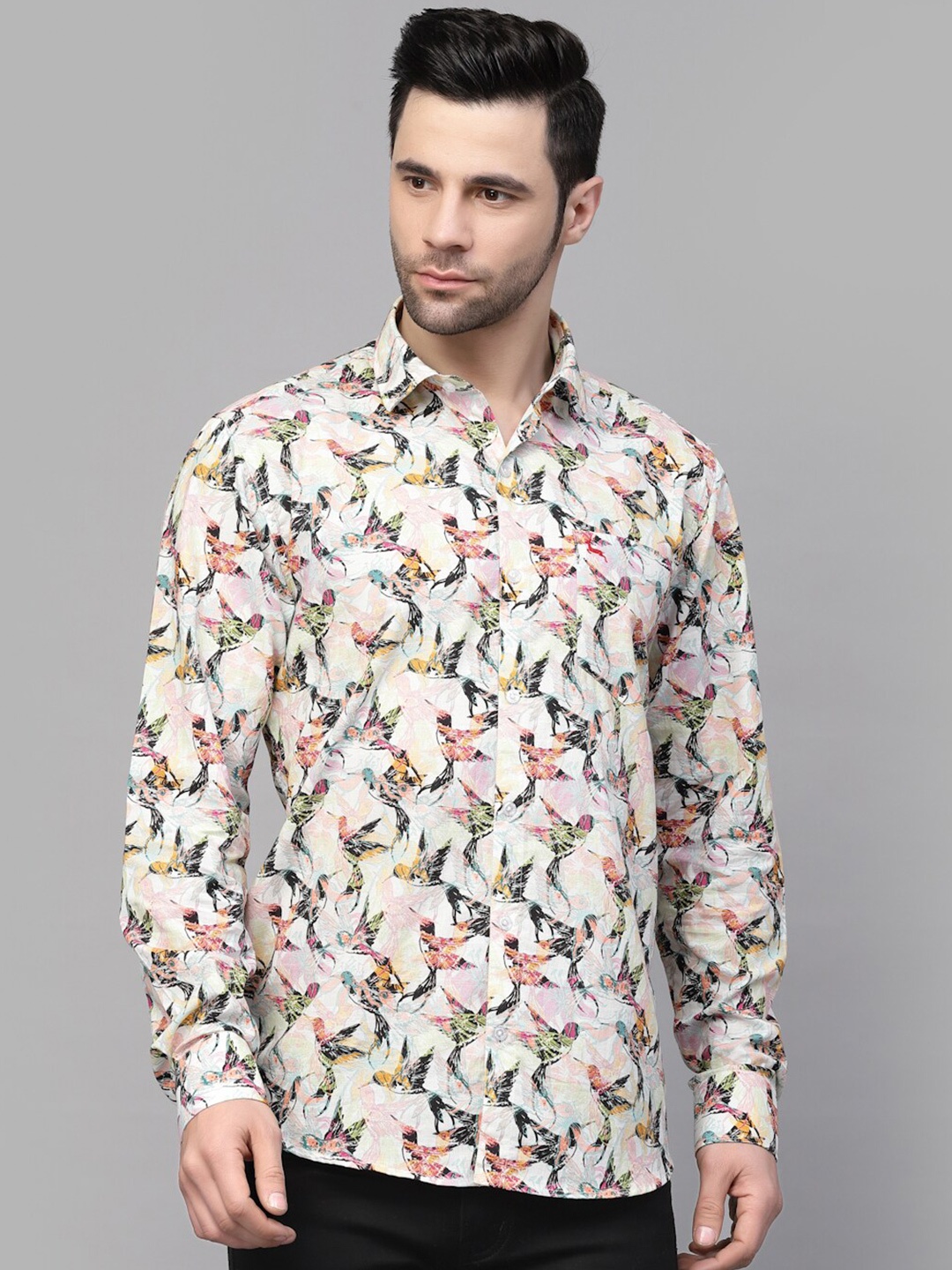 

VALBONE Printed Floral Original Opaque Cotton Casual Shirt, White