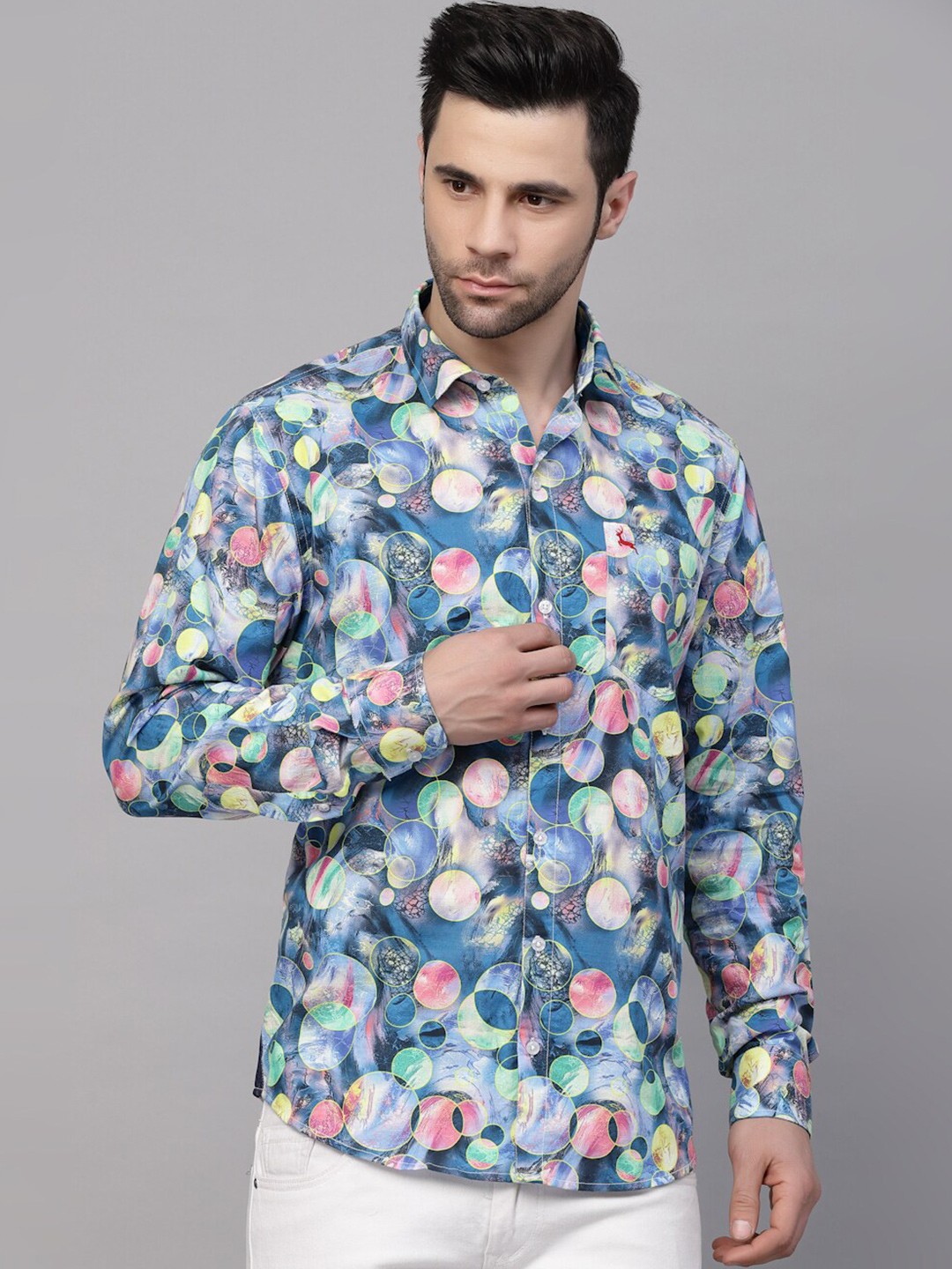 

VALBONE Geometric Printed Original Opaque Cotton Casual Shirt, Blue