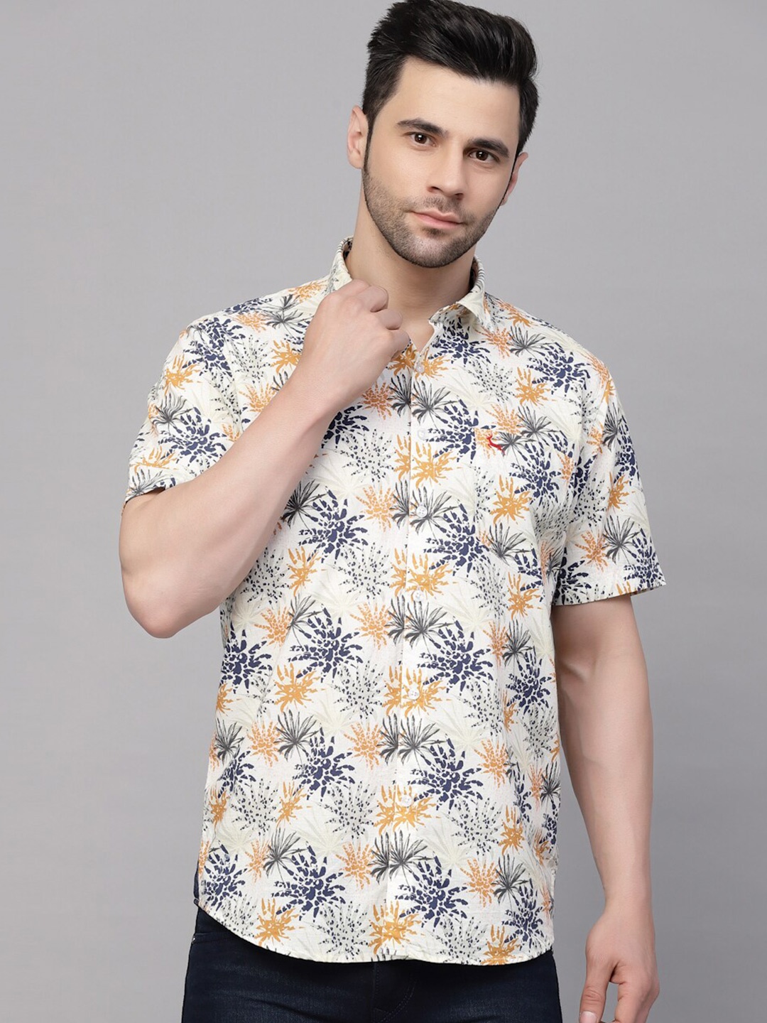 

VALBONE Printed Floral Original Opaque Cotton Casual Shirt, White