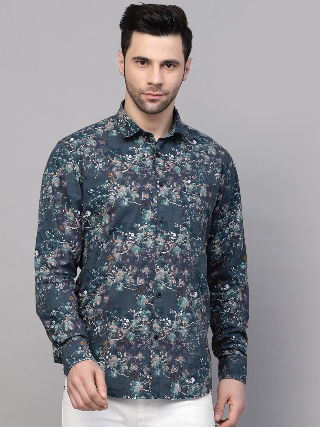 

VALBONE Floral Printed Original Opaque Cotton Casual Shirt, Blue