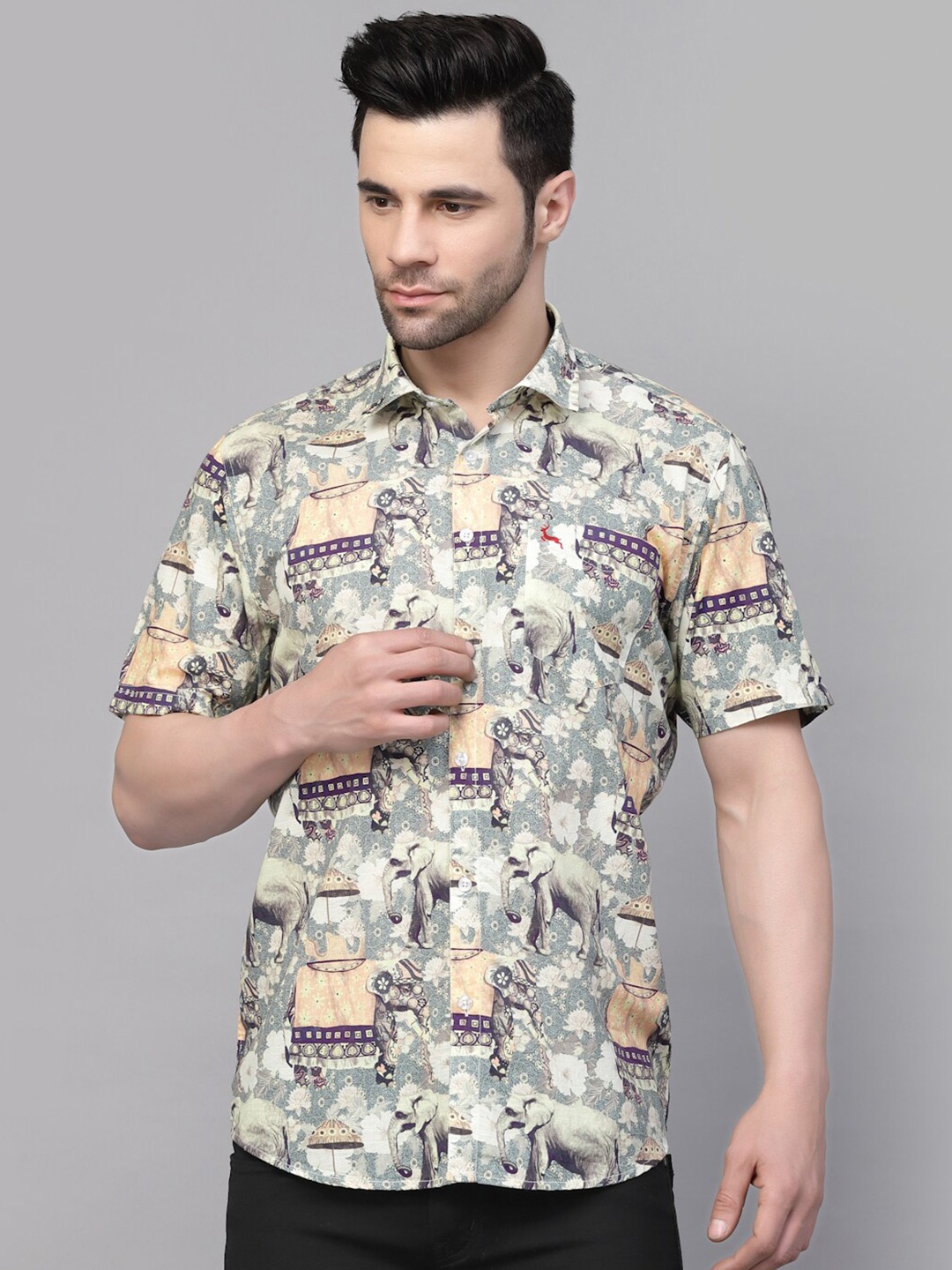 

VALBONE Original Abstract Printed Cotton Casual Shirt, Green