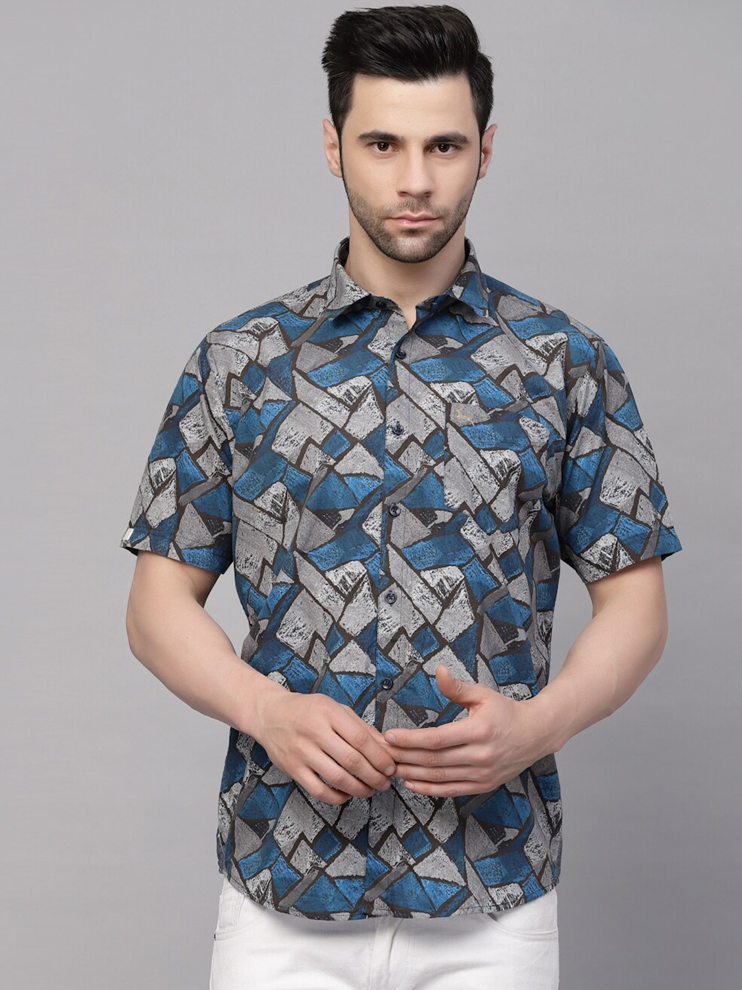

VALBONE Printed Opaque Cotton Casual Shirt, Blue