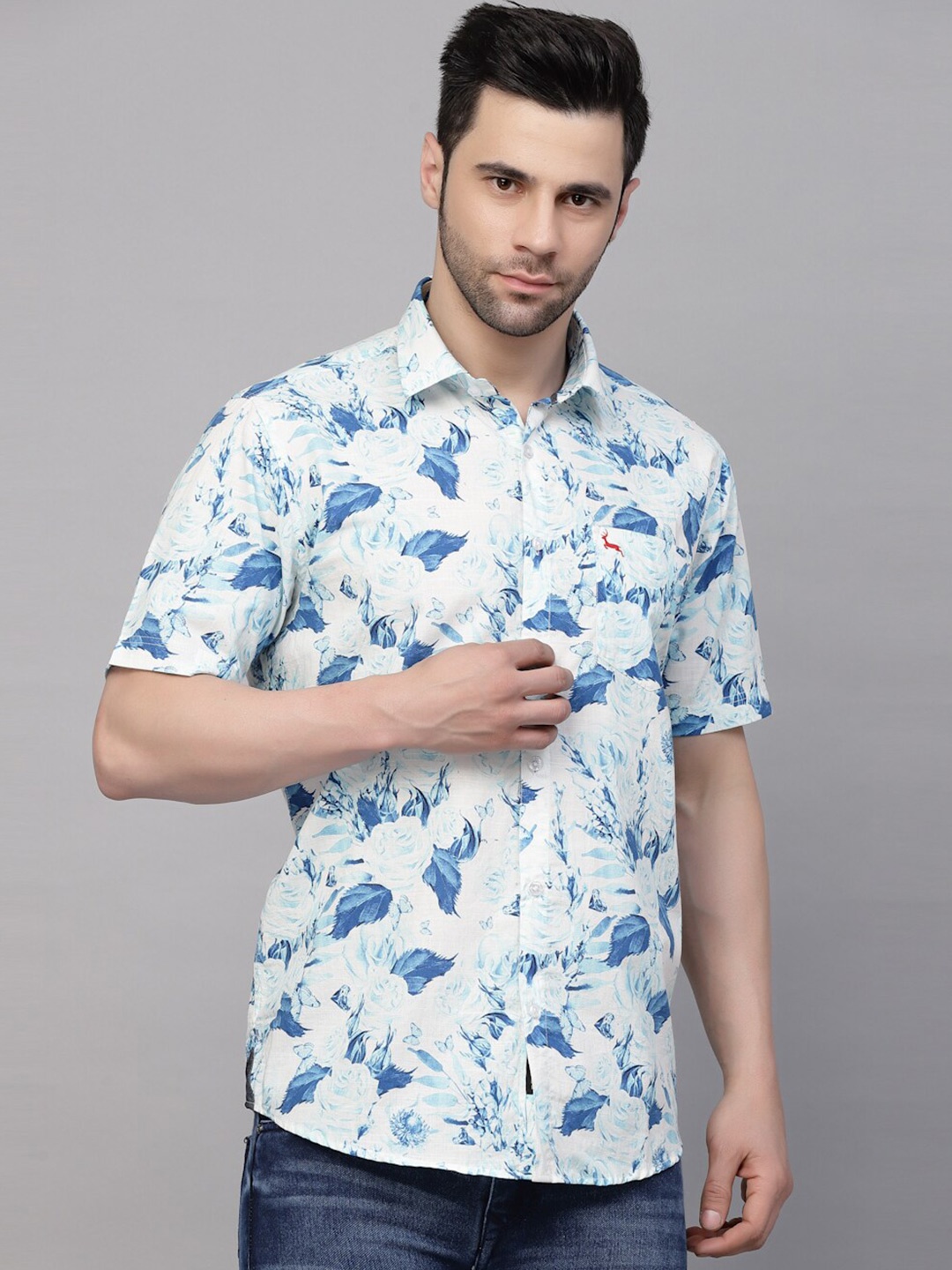 

VALBONE Printed Original Floral Opaque Cotton Casual Shirt, White