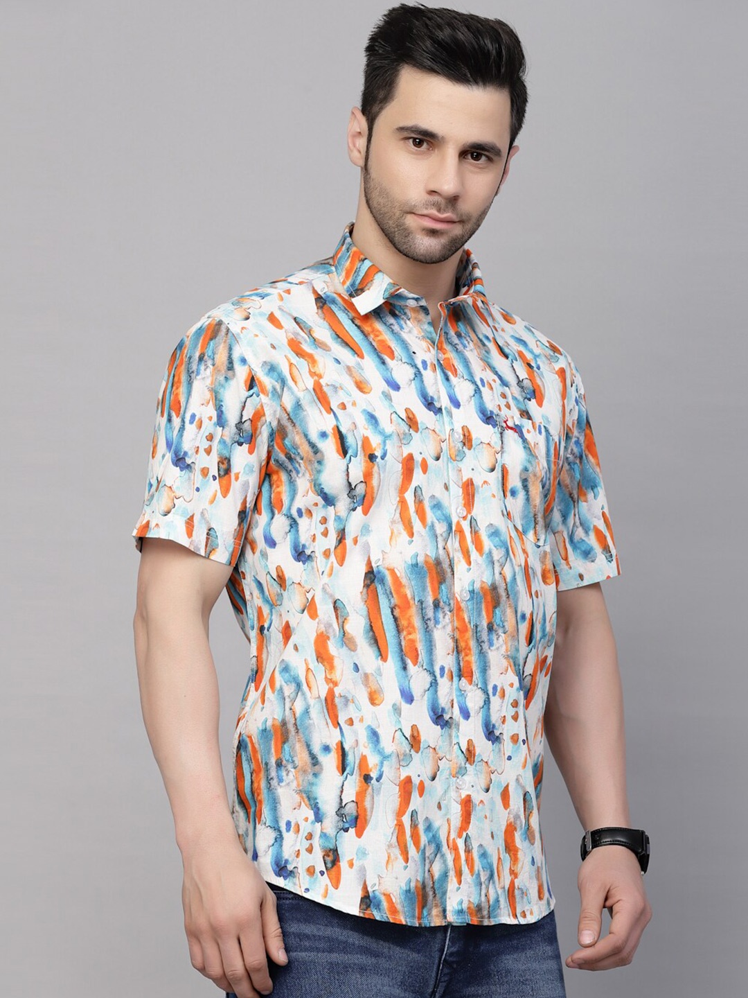 

VALBONE Abstract Printed Original Opaque Cotton Casual Shirt, Orange