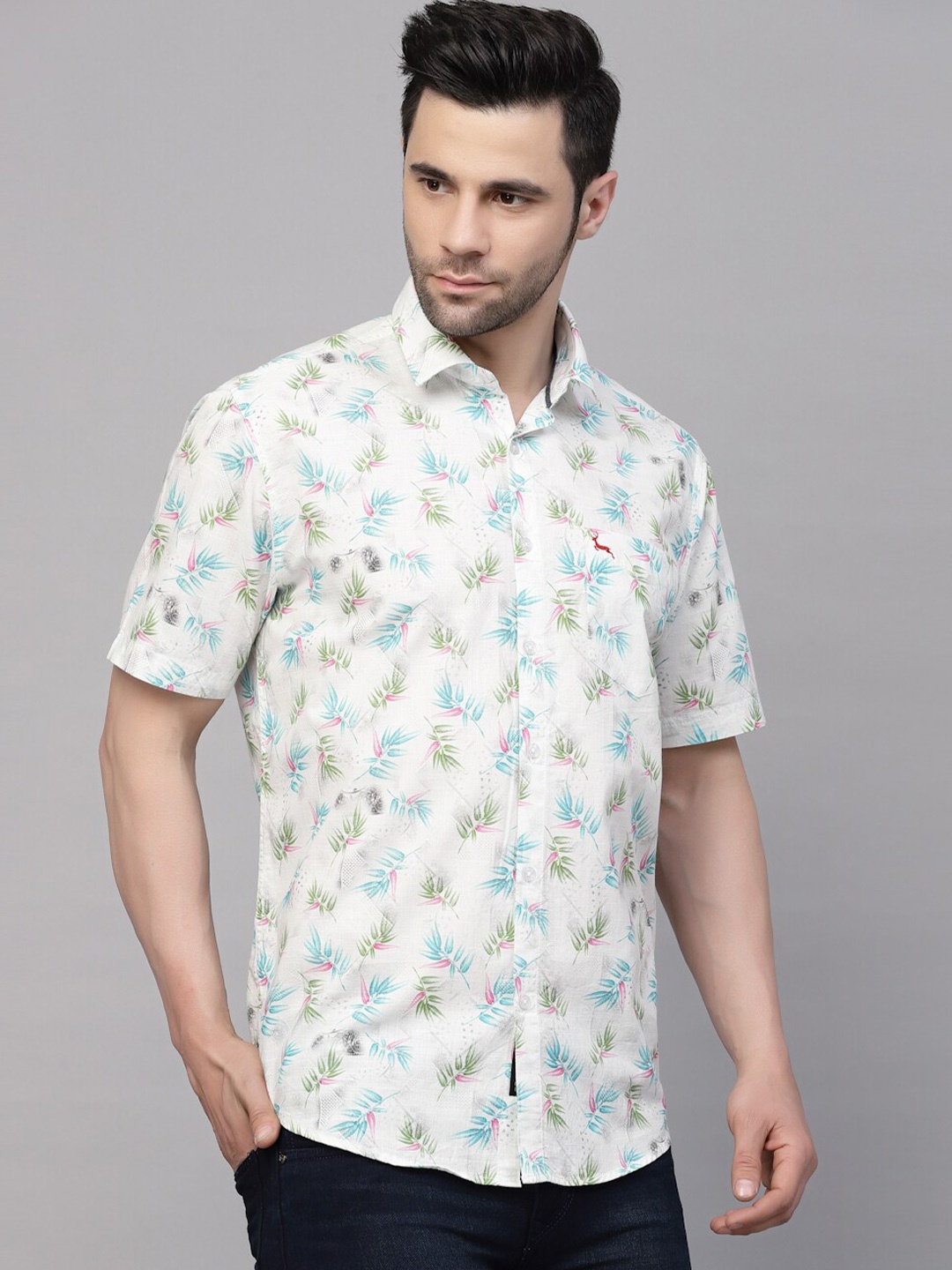 

VALBONE Printed Floral Original Opaque Cotton Casual Shirt, White