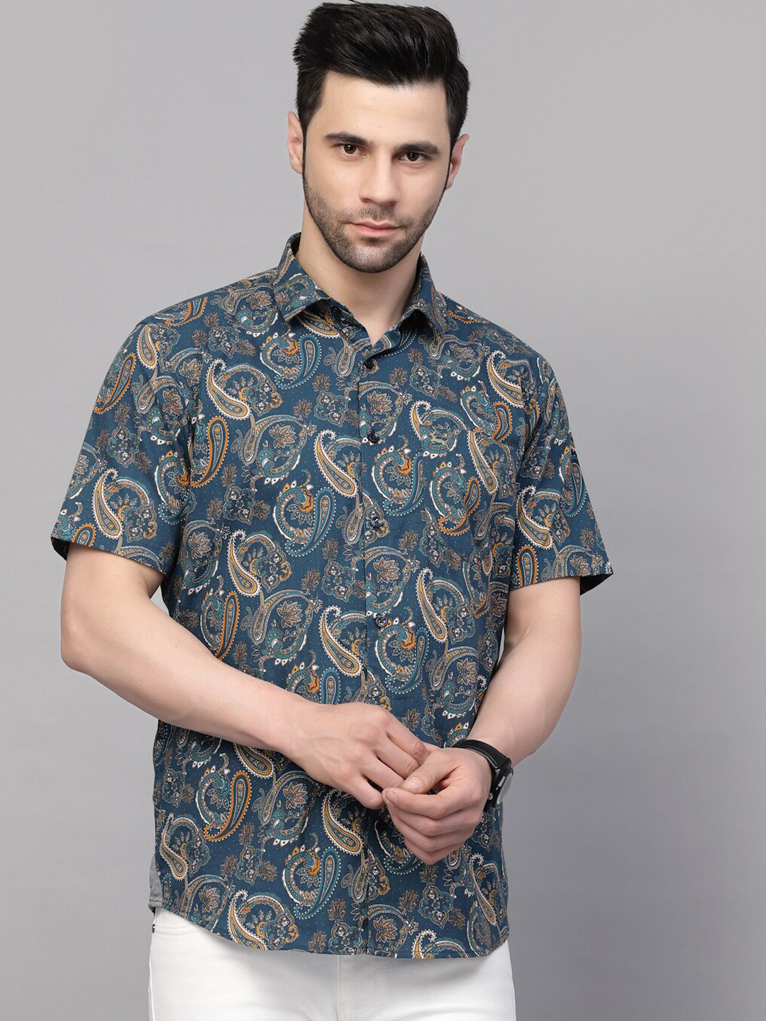 

VALBONE Printed Original Opaque Cotton Casual Shirt, Teal