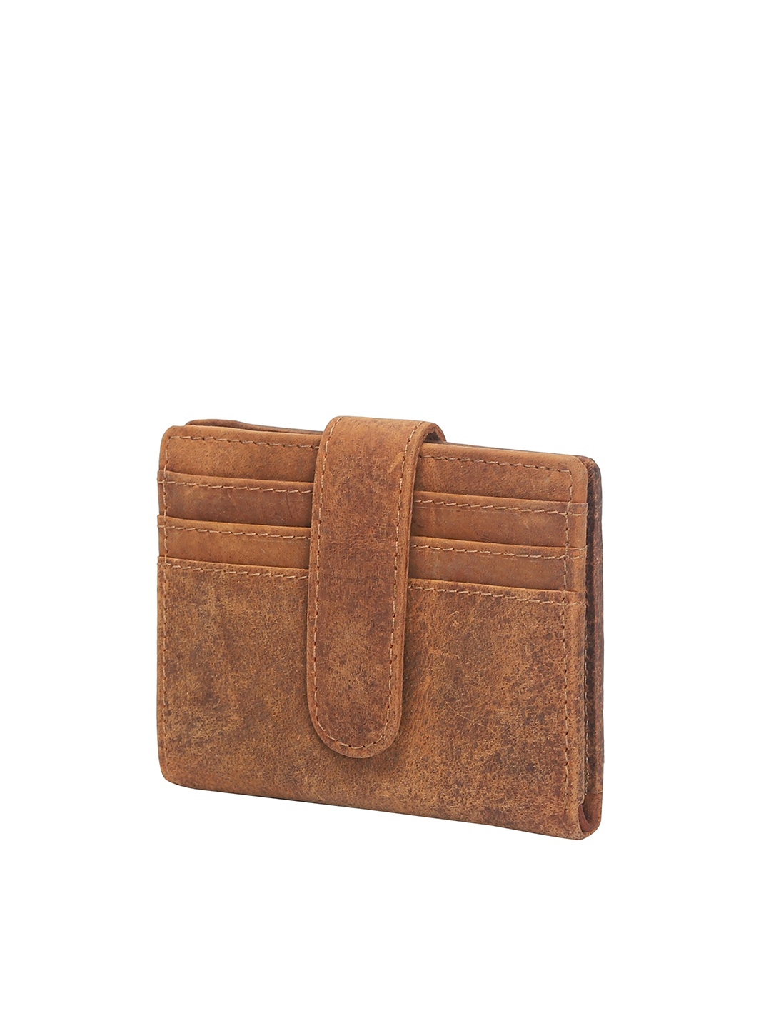 

SAMTROH Men Zip Detail Leather Card Holder, Tan