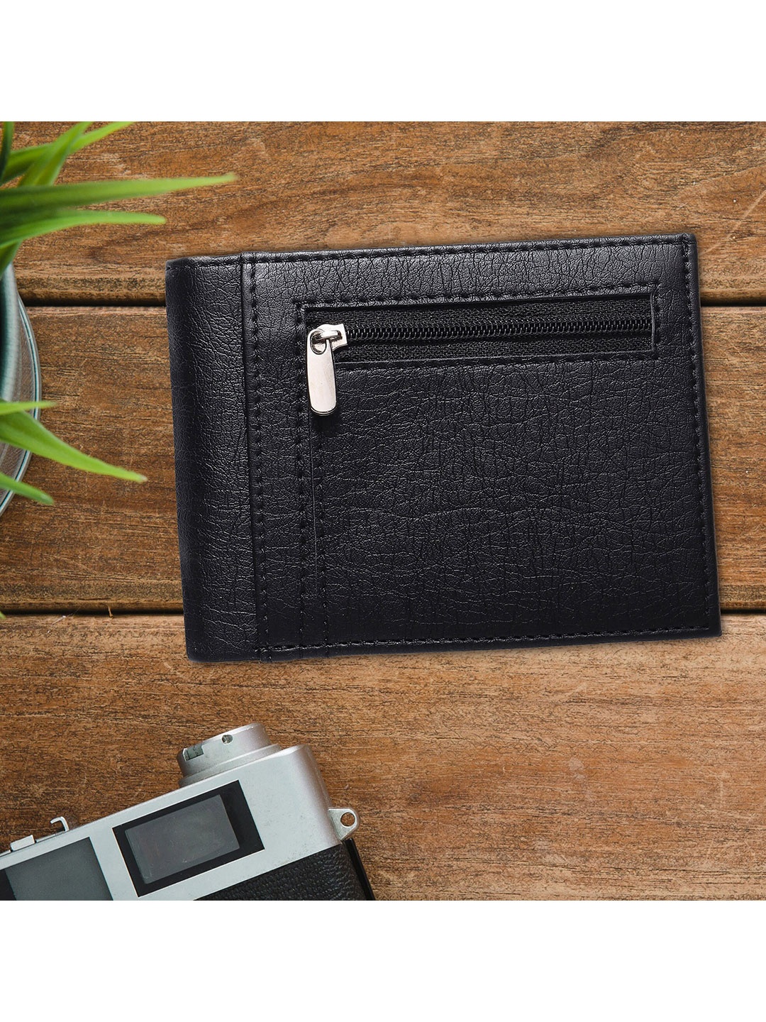 

SAMTROH Men Zip Detail Two Fold Wallet, Black