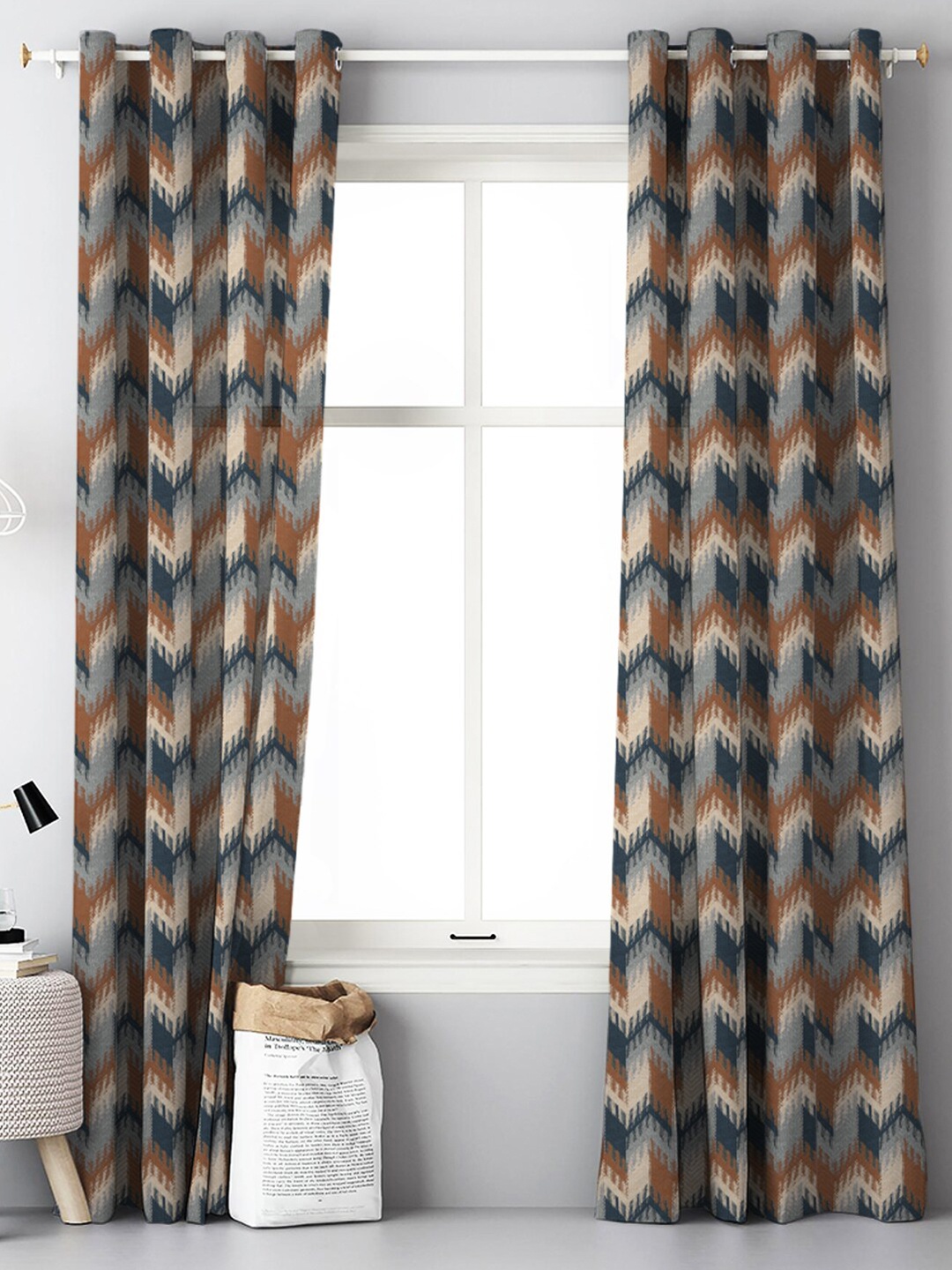 

SPACES 2 Pieces Blue & Brown Geometric Room Darkening Door Curtain