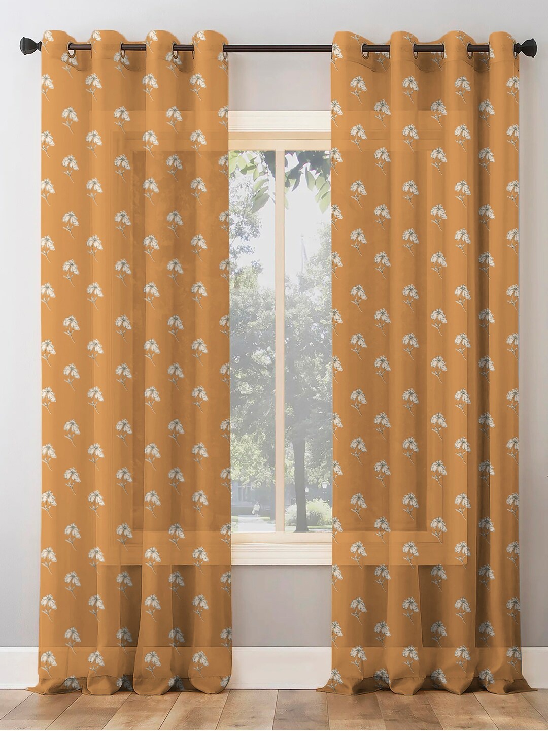 

SPACES 2 Pieces Beige & White Floral Room Darkening Door Curtain