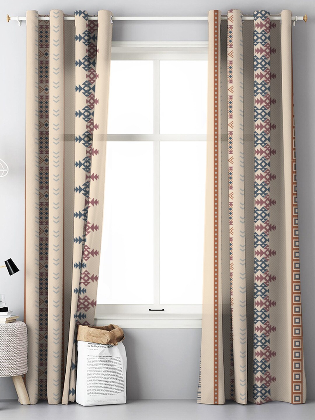 

SPACES 2 Pieces Beige & Brown Geometric Room Darkening Door Curtain