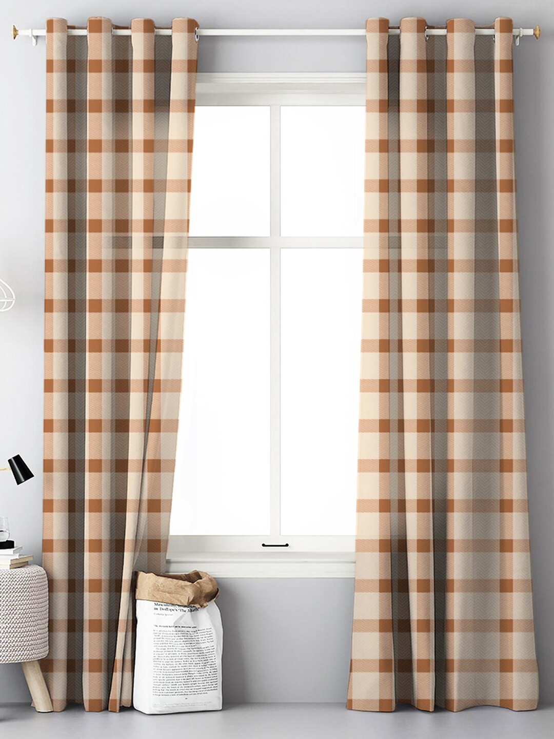 

SPACES 2 Pieces Cream-Coloured & Brown Geometric Room Darkening Door Curtain
