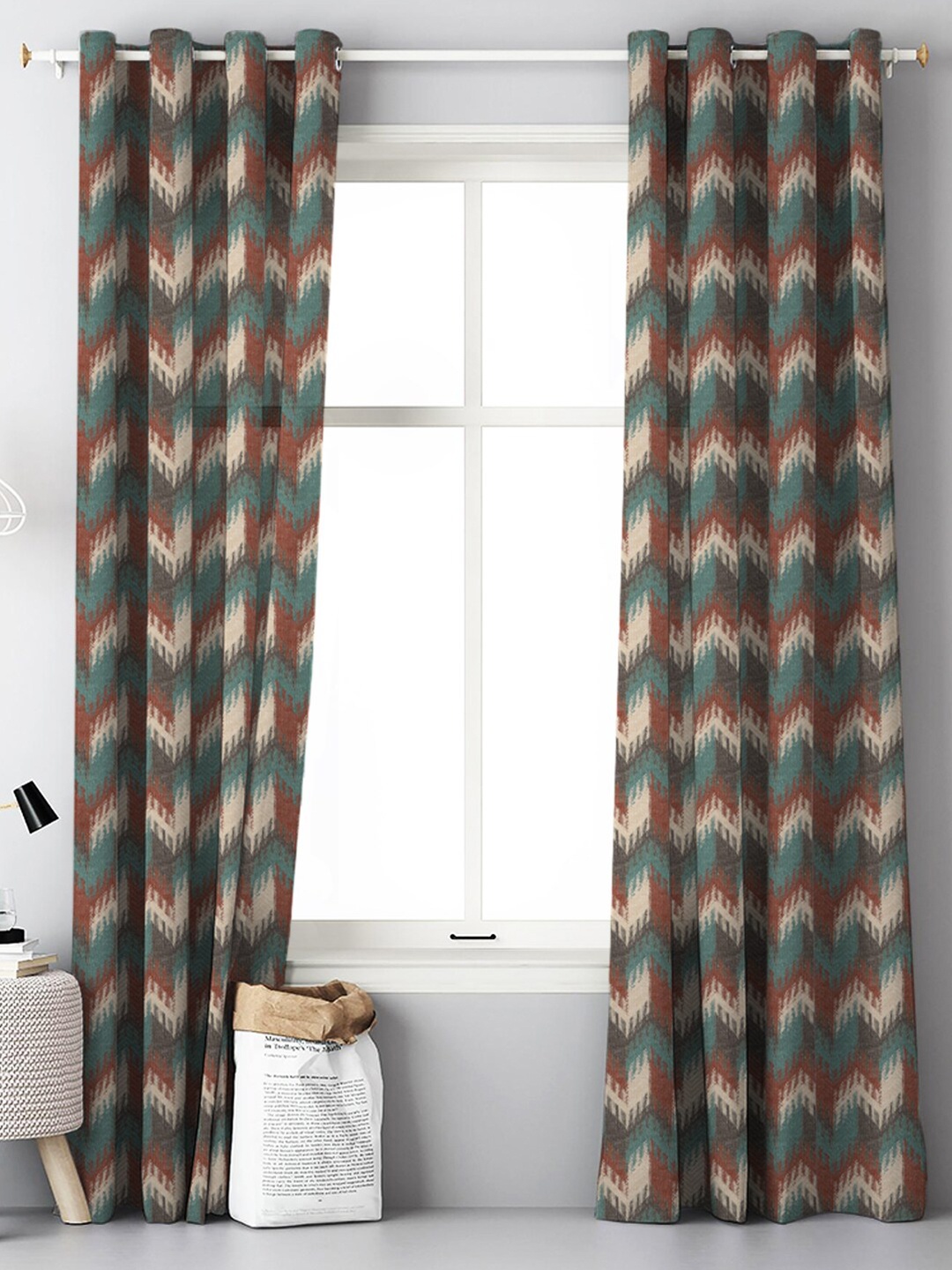 

SPACES 2 Pieces Brown & Beige Geometric Room Darkening Door Curtain