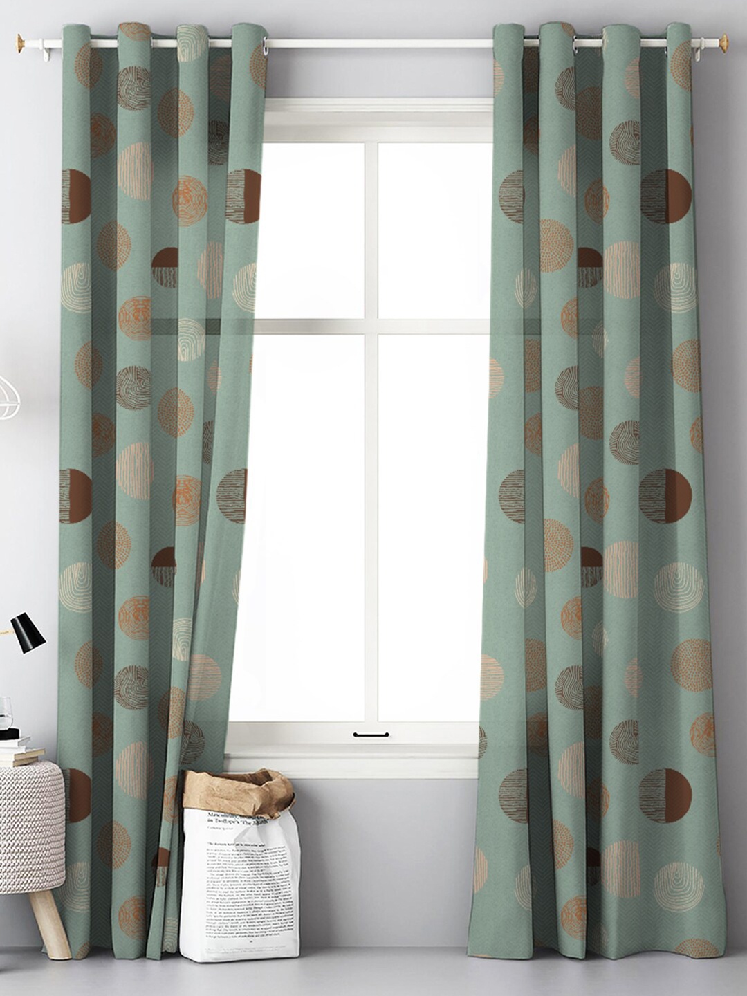 

SPACES 2 Pieces Green & Brown Geometric Room Darkening Door Curtain