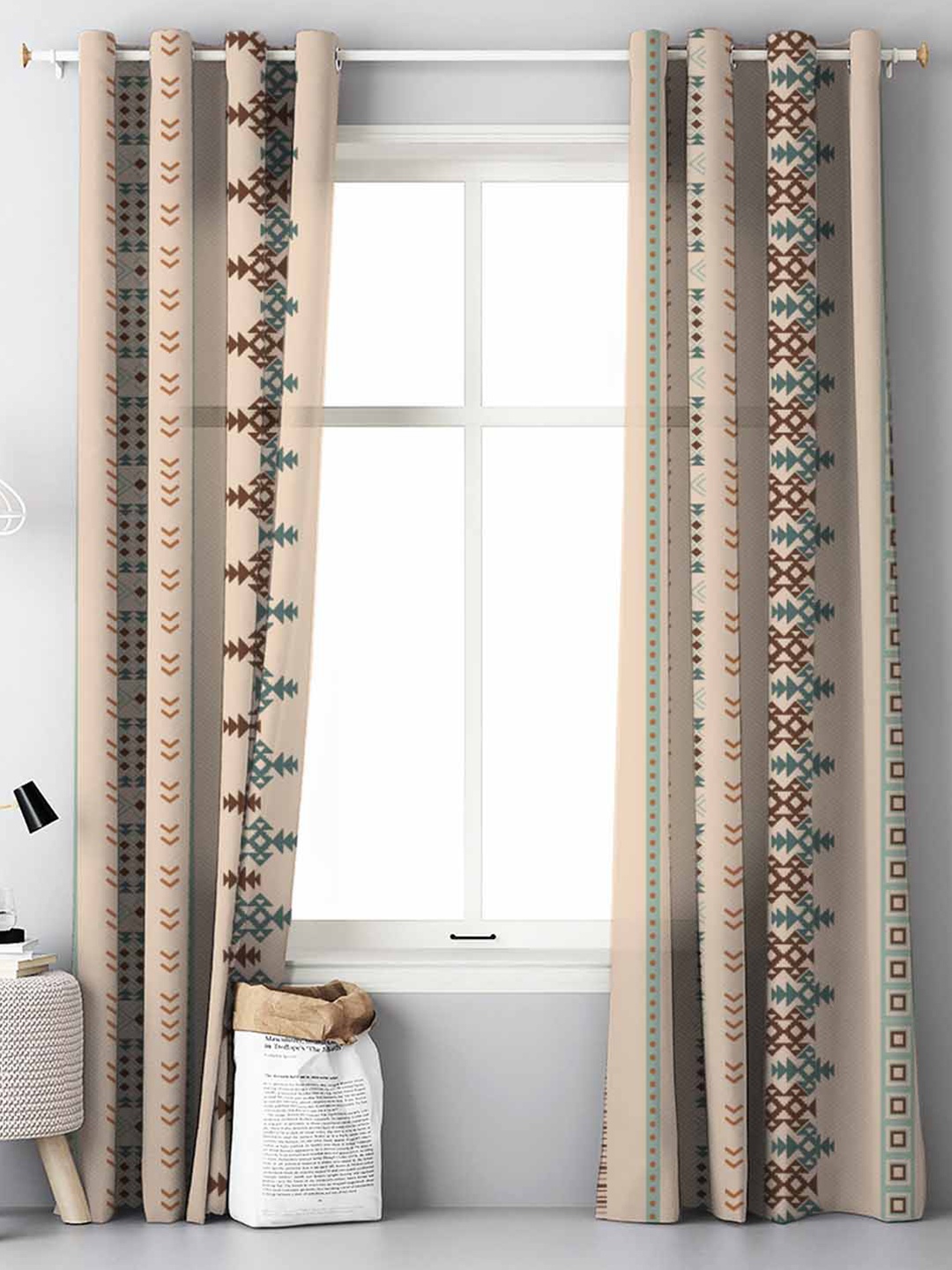 

SPACES 2 Pieces Beige & Brown Ethnic Motifs Room Darkening Door Curtain