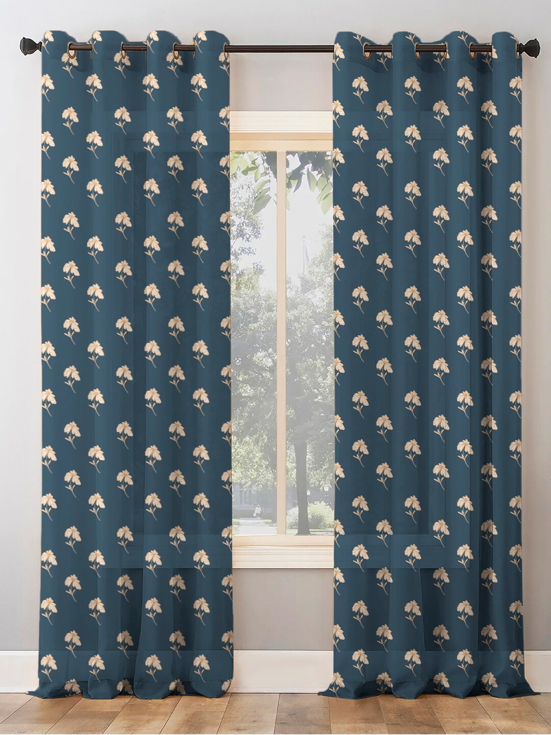 

SPACES 2 Pieces Blue Floral Room Darkening Door Curtain