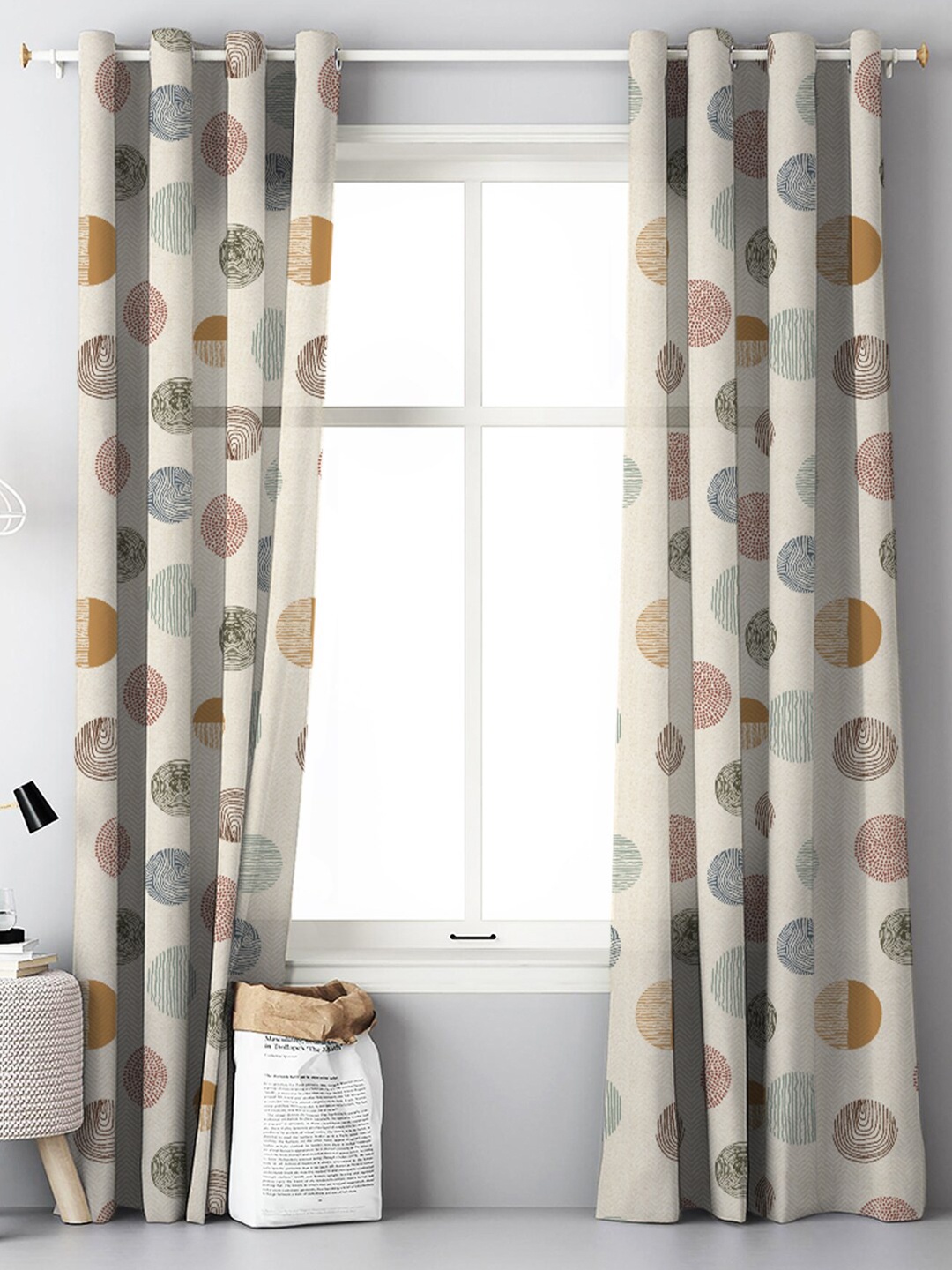 

SPACES 2 Pieces Beige & Mustard Geometric Room Darkening Door Curtain