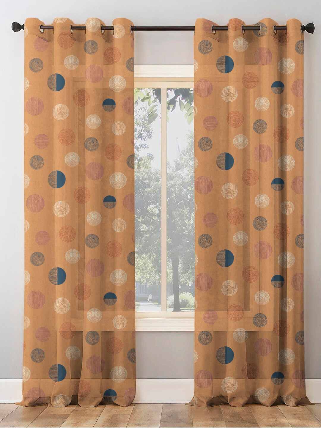 

SPACES 2 Pieces Brown & Blue Geometric Room Darkening Door Curtain