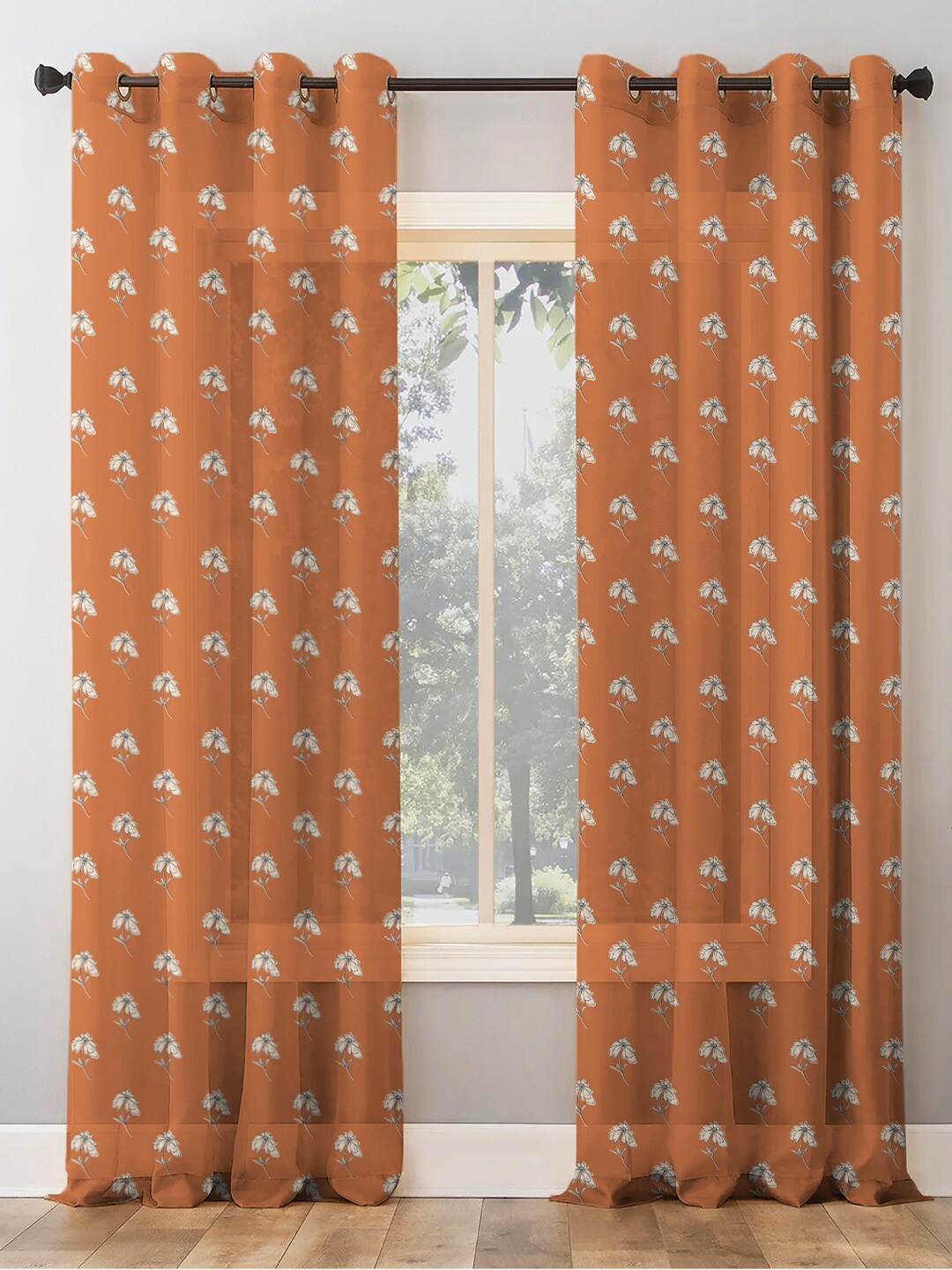 

SPACES 2 Pieces Tan Brown & White Floral Room Darkening Door Curtain