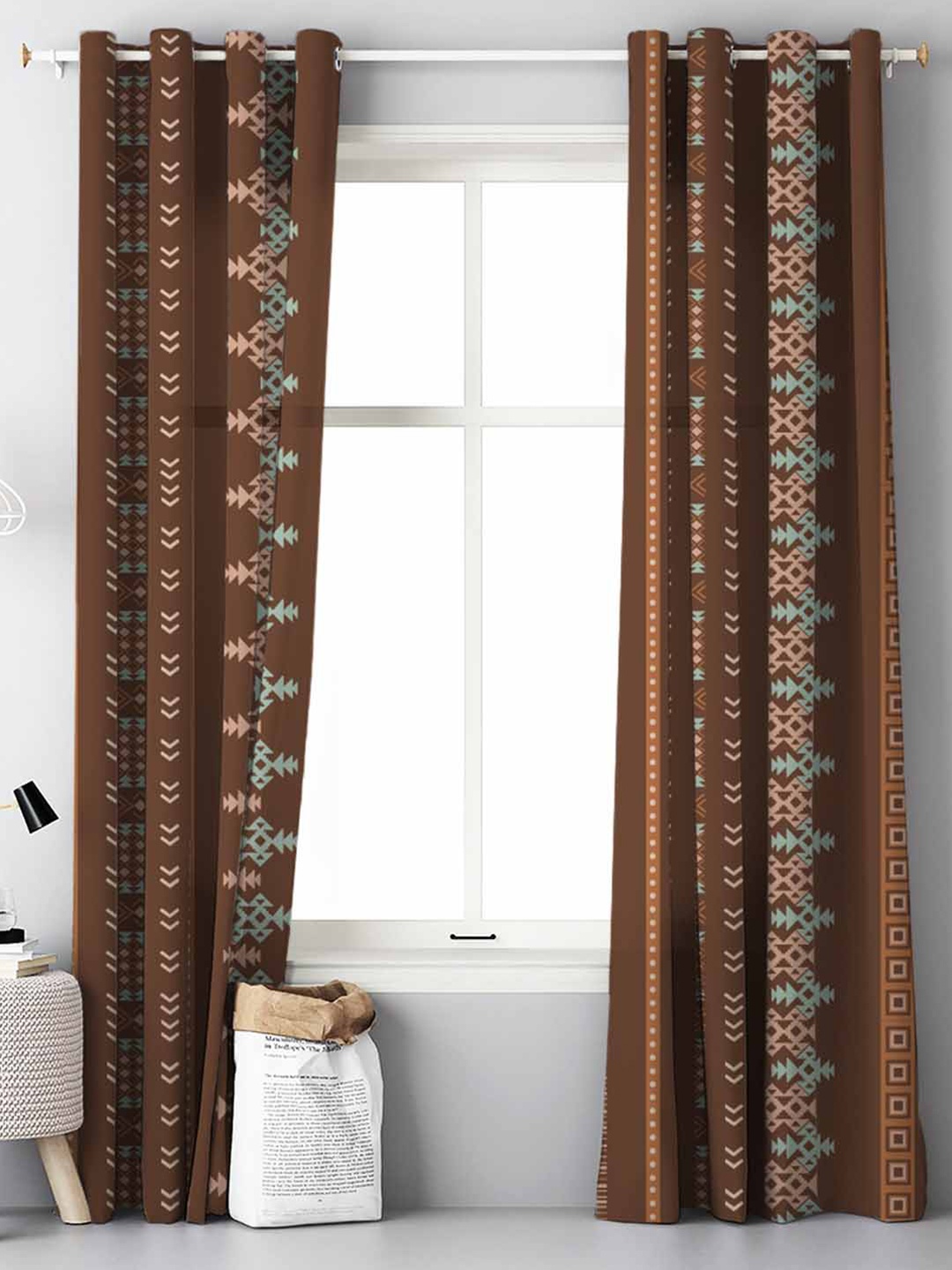 

SPACES 2 Pieces Brown & Pink Ethnic Motifs Room Darkening Door Curtain