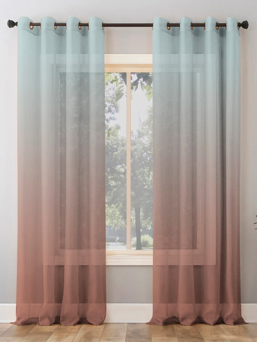 

SPACES 2 Pieces Grey & Peach-Coloured Ombre Room Darkening Door Curtain