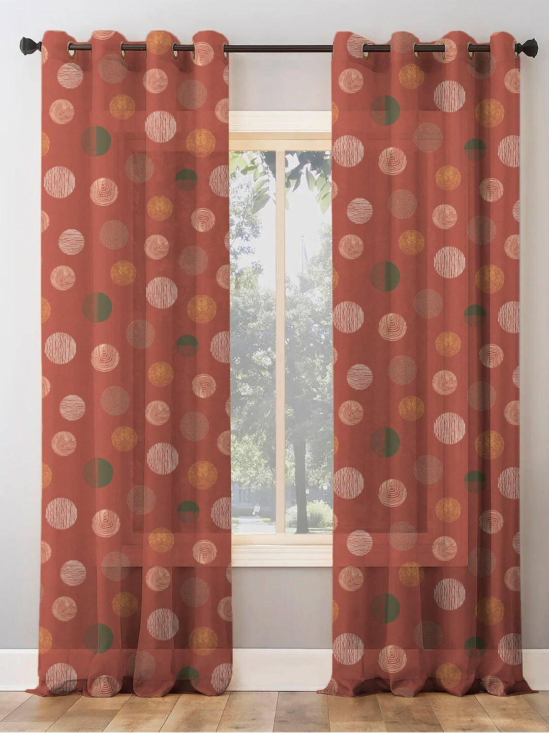 

SPACES 2 Pieces Brown & White Geometric Room Darkening Door Curtain