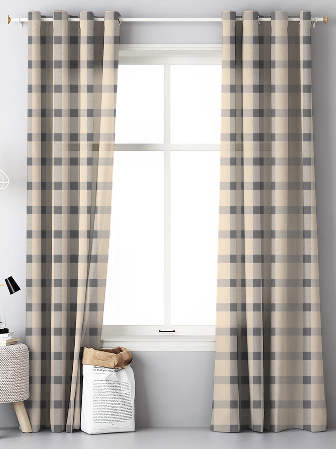 

SPACES 2 Pieces Grey & Beige Geometric Room Darkening Door Curtain