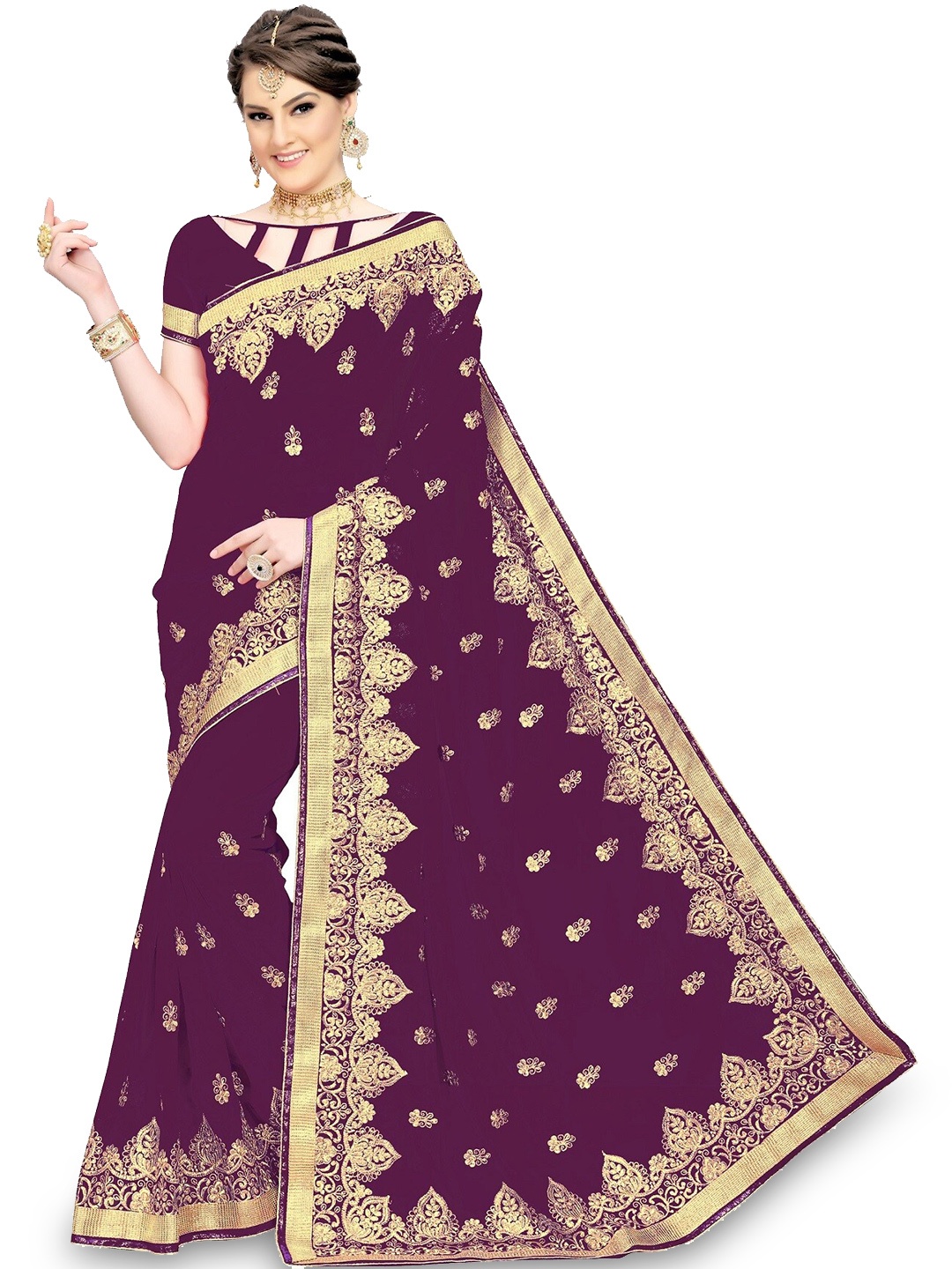 

Kedar Fab Embellished Embroidered Saree, Purple