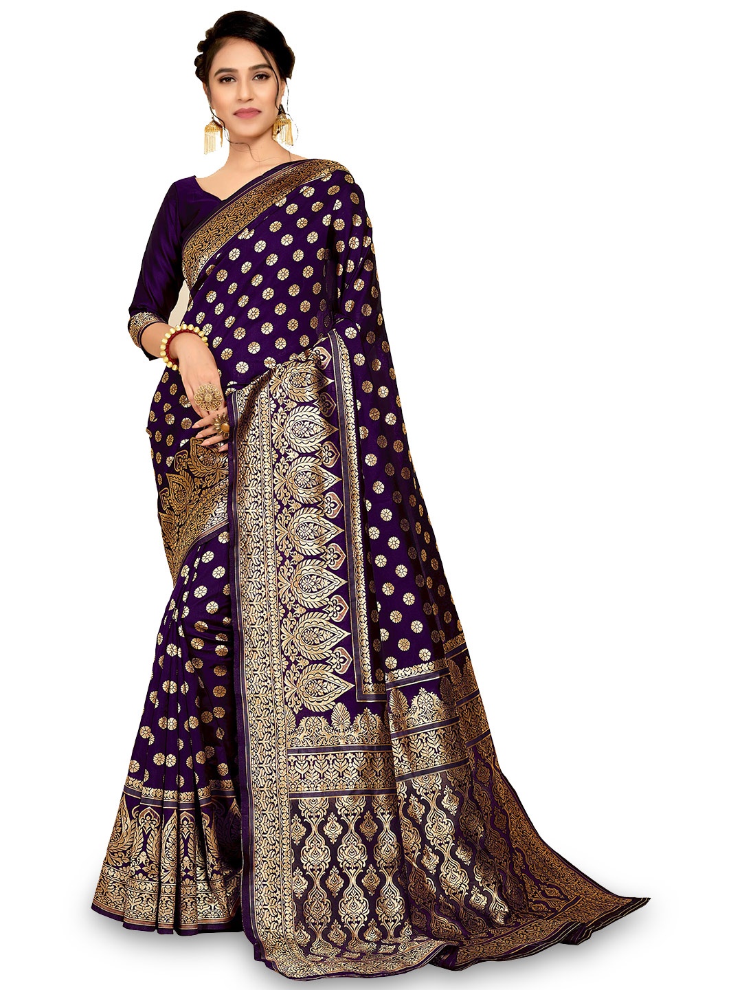 

Kedar Fab Ethnic Motifs Woven Design Zari Saree, Purple