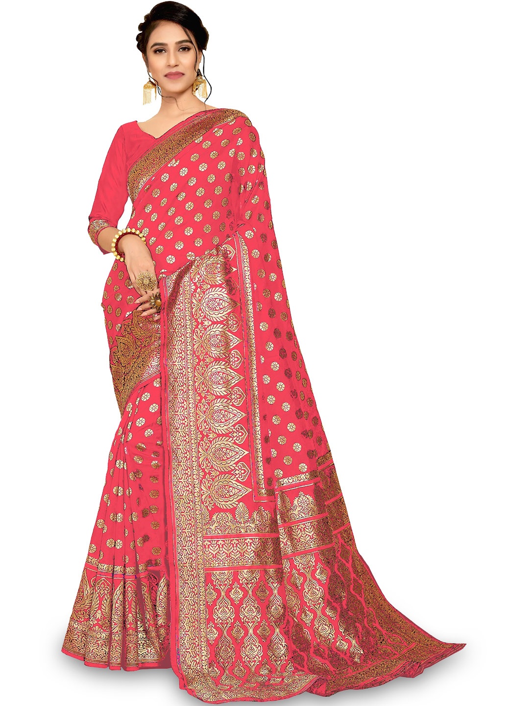 

Kedar Fab Ethnic Motifs Woven Design Zari Saree, Pink