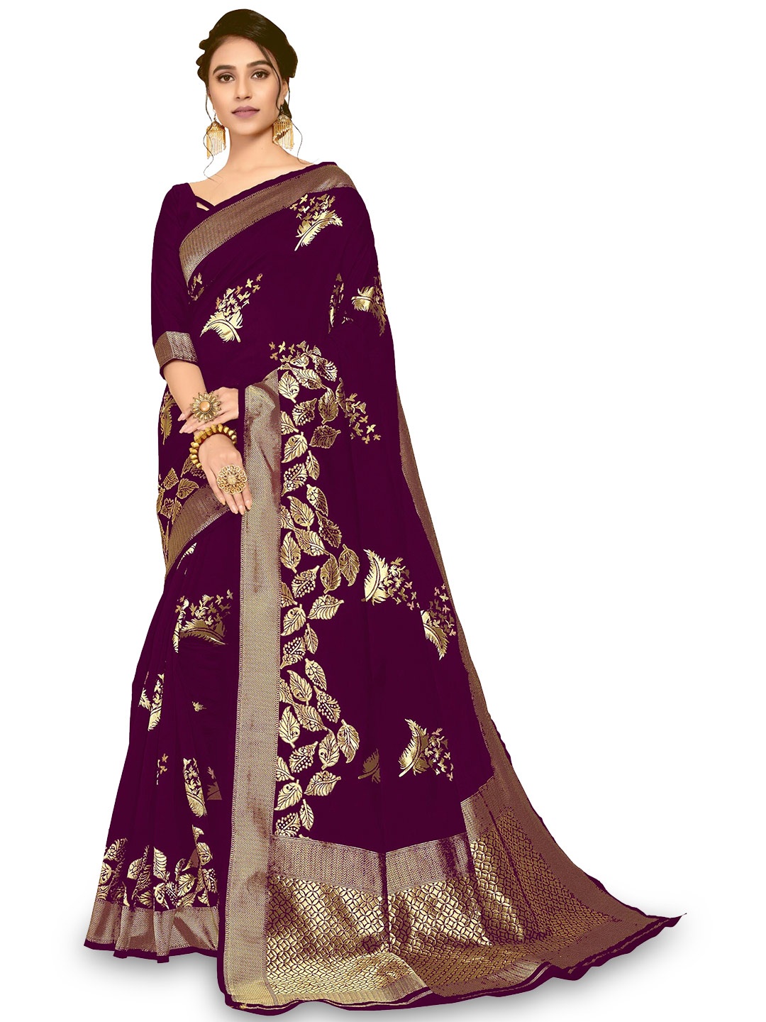 

Kedar Fab Floral Woven Design Zari Saree, Purple