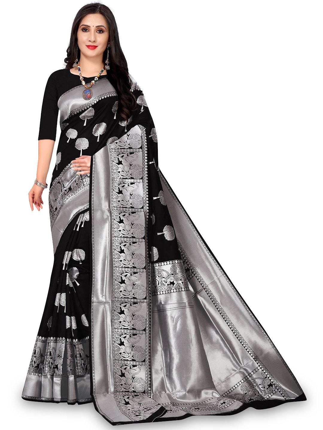 

Kedar Fab Floral Woven Design Zari Saree, Black