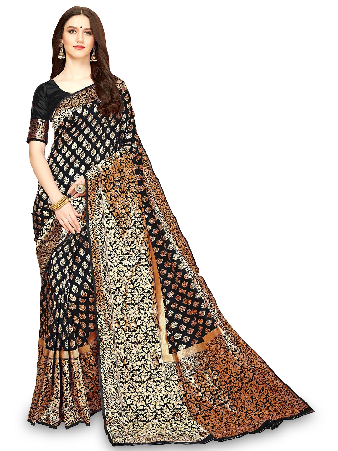 

Kedar Fab Floral Woven Design Zari Saree, Black