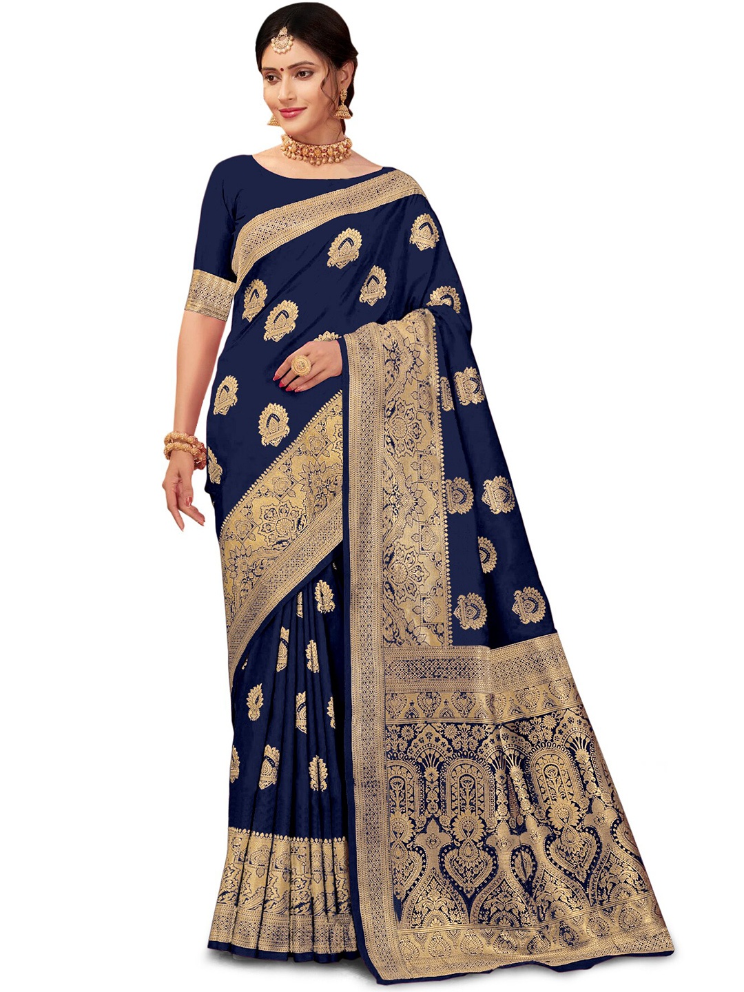 

Kedar Fab Woven Design Zari Saree, Navy blue