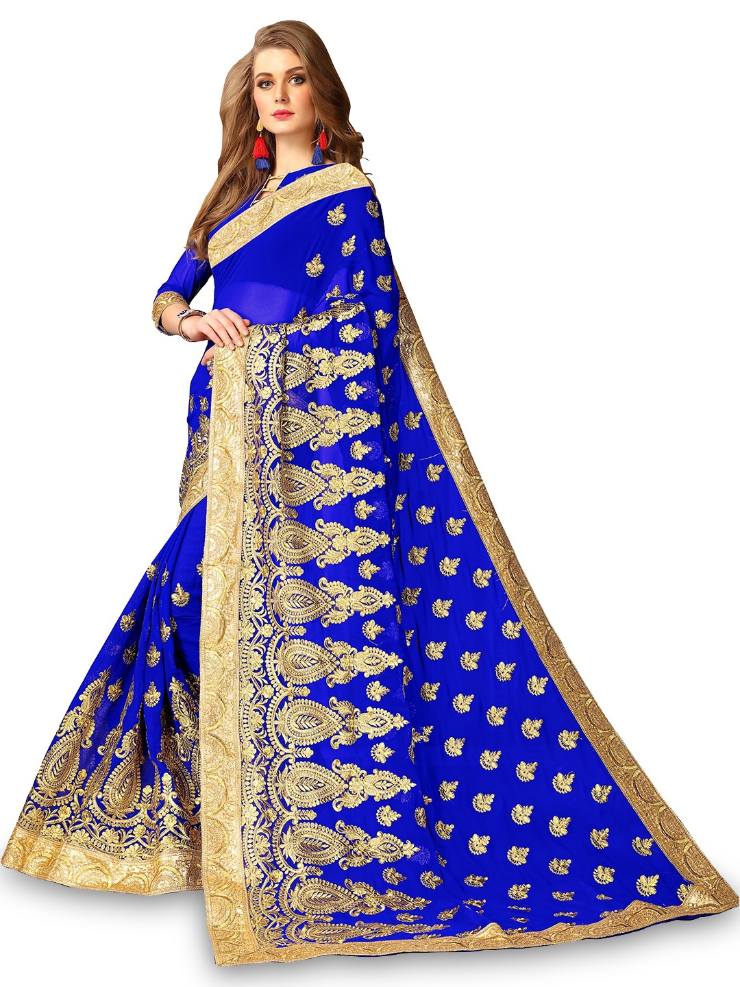 

Kedar Fab Embroidered Silk Blend Saree, Blue