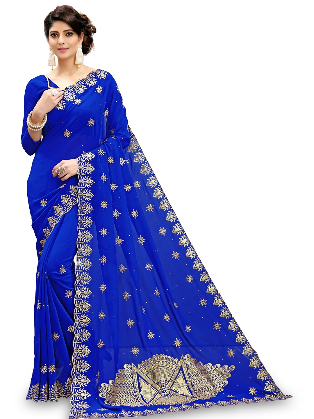 

Kedar Fab Embroidered Silk Blend Saree, Blue