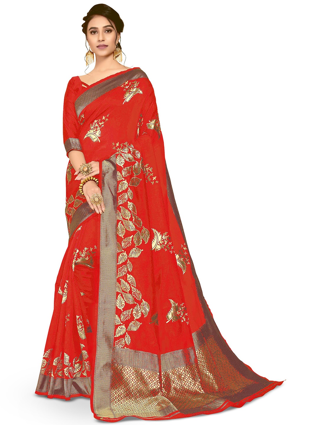 

Kedar Fab Ethnic Motifs Zari Saree, Red