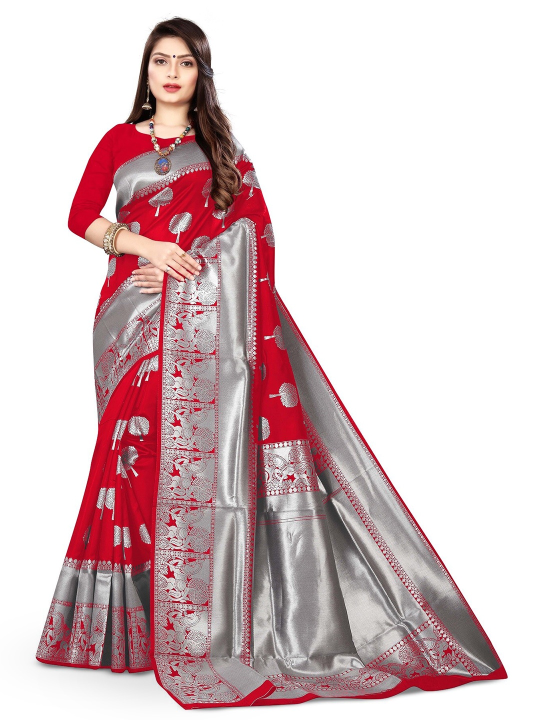 

Kedar Fab Woven Design Zari Saree, Red