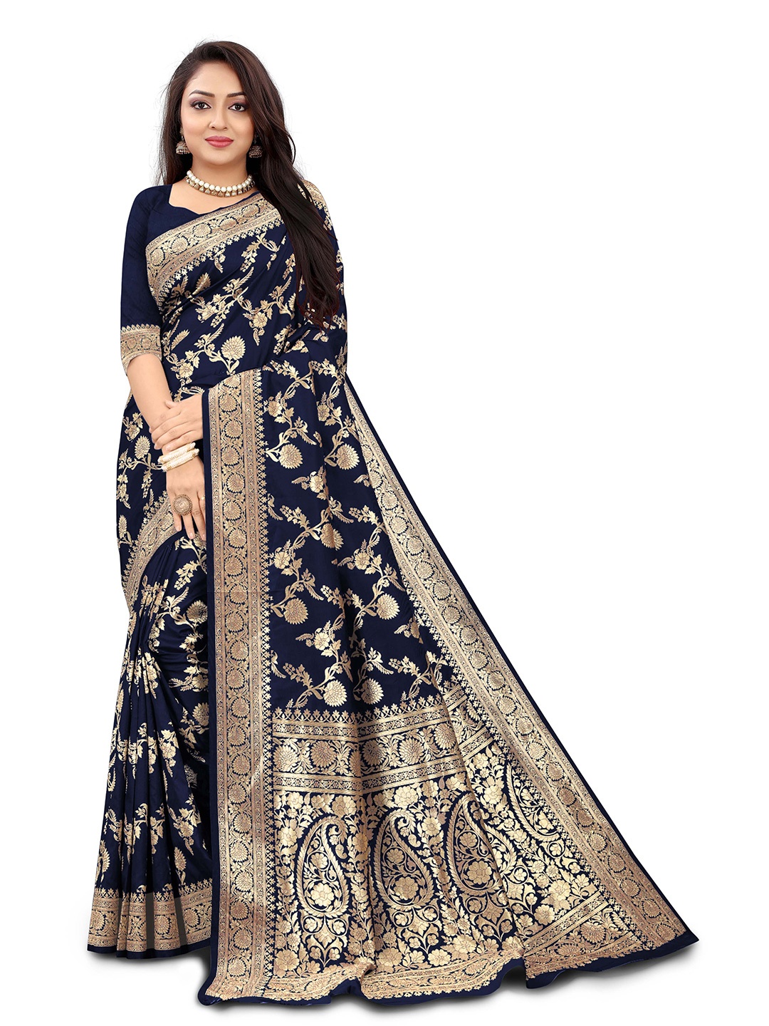 

Kedar Fab Woven Design Zari Saree, Navy blue